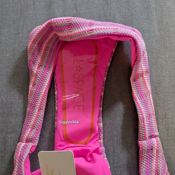 L*Space Brittany Camacho Bikini Set Electric Pique Pink Stripe - Picture 7 of 13